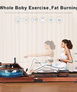 MDEAM Foldable Water Rowing Machine for Home Use,Solid Wood Row Machine with Bluetooth LCD Monitor&Soft Seat,Indoor Fitness Exercise.
