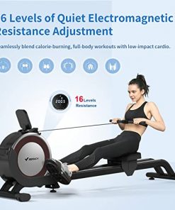 Rowing Machine, Merach Electric Magnetic Rower Machine with Dual Slide Rail, 16 Levels of Quiet Electromagnetic Resistance, Max 350lb Weight Capacity, App Compatible, Rowing Machines for Home Use,Q1