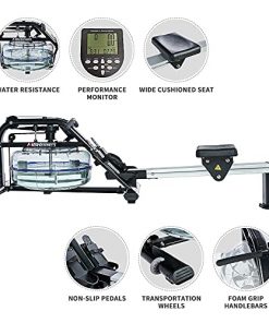 MBH Fitness Water Rowing Machine with LCD Monitor for Home Use Sports Fitness Training Equipment, Workout app, 330 Lbs Weight Capacity
