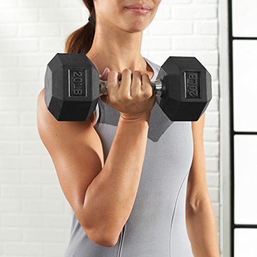 Amazon Basics Rubber Encased Exercise & Fitness Hex Dumbbell, Hand Weight for Strength Training, 20 lbs, Black