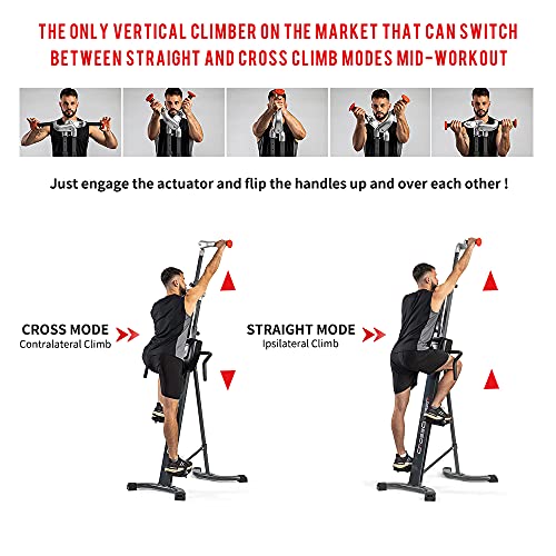 CrossClimber: The ONLY Vertical Climber That Allows Both Natural Climbing Motions. Rugged, Sturdy, Folding Design for Home Gym - Cardio/HIIT with Strength Training [Limited-TIME Offer]