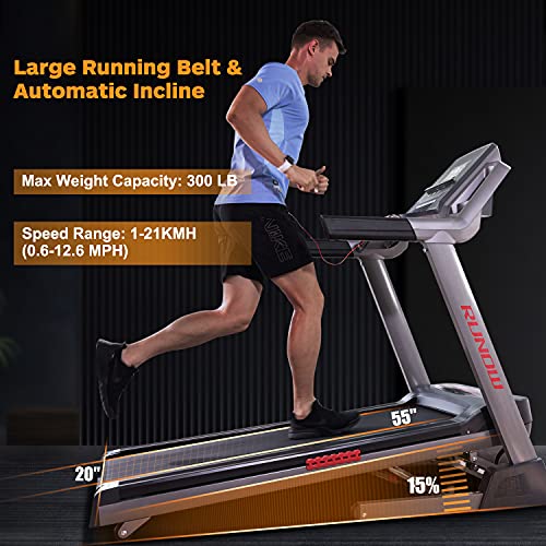 RUNOW Folding Treadmill, Auto Incline Treadmills for Home 3.5 HP Bluetooth Electric Running Machine with LCD Monitor for Walking Jogging Exercise