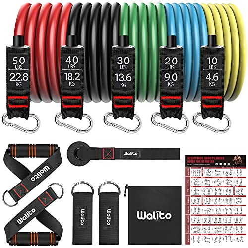 WALITO Resistance Bands Set - 150LBS Exercise Resistance Bands with Handles, 5 Tube Fitness Bands with Door Anchor, Elastic Bands for Exercise, Physical Therapy, Home Workouts