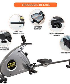SNODE Magnetic Rowing Machine Compatible with Kinomap, Foldable Rower Machine Home Use with 12 Level Adjustable, LCD Monitor and Bottle Holder - 250LB Max Weight