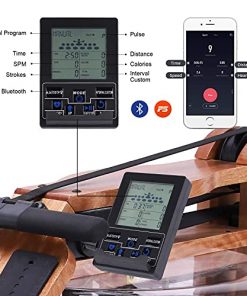 BATTIFE Red Walnut Wood Rowing Machine, Water Resistance Rower with Bluetooth Monitor, Workout for Home Gyms Use (Included an Electric Pump and A Dust Cover)
