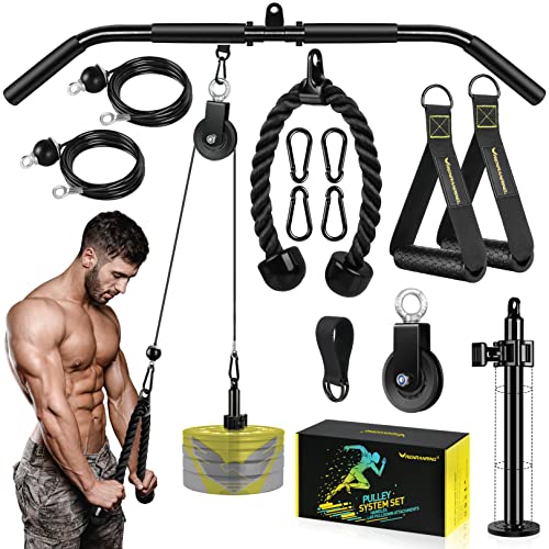 RENRANRING Fitness LAT and Lift Pulley System Gym - Upgraded LAT Pull Down Cable Machine Attachments, Loading Pin, Handle and Tricep Rope, for Biceps Curl, Forearm, Triceps Exercise Gym Equipment