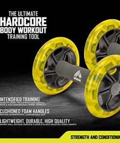 RBX Ab Roller Wheel with Cushioned Ergonomic Handles for Abdominal & Core Strength Workout, for Home, Office, Traveling, Set of 2, Yellow