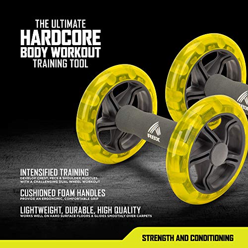 RBX Ab Roller Wheel with Cushioned Ergonomic Handles for Abdominal & Core Strength Workout, for Home, Office, Traveling, Set of 2, Yellow