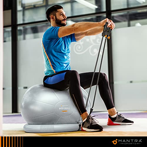 Exercise Ball Chair, Yoga Ball Chair With Resistance Bands, Stability Base & Poster. Balance Ball Chair Pilates Ball for Fitness, Gym, Physio & Home Workout Equipment - Improve Core Strength & Posture