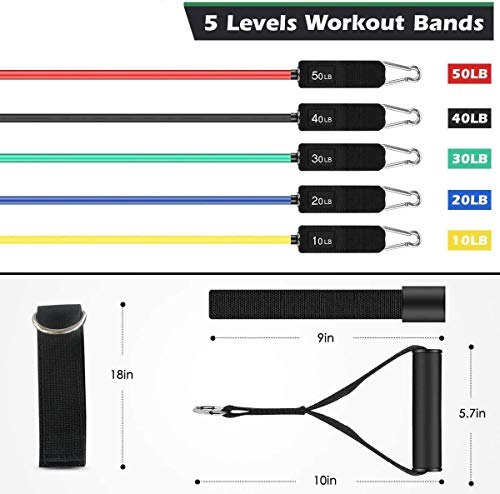 Whatafit Resistance Bands Set (11pcs), Exercise Bands with Door Anchor, Handles, Carry Bag, Legs Ankle Straps for Resistance Training, Physical Therapy, Home Workouts