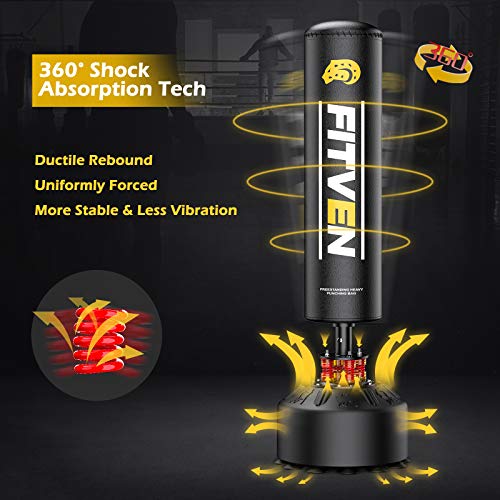 FITVEN Freestanding Punching Bag 70''-205lbs with Boxing Gloves Heavy Boxing Bag with Suction Cup Base for Adult Youth Kids - Men Stand Kickboxing Bag for Home Office