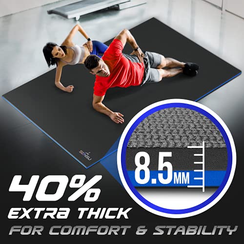 Sensu Large Exercise Mat – 7’ x 5’ x 8.5mm Extra Thick Workout Mats for Home Gym Flooring - Perfect for Jump Rope, Weights, Cardio and Fitness– Durable High Density Non-Slip Workout Mat- Shoe Friendly
