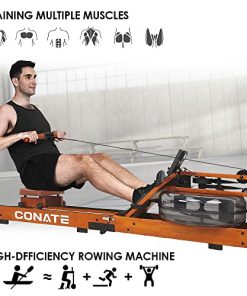 CONATE High-end Wood Water Rowing Machine for Home Use 300 Pound Load-Bearing Foldable Wood Water Rowing Machine Home Gym Rowing Machine with LCD Digital Monitor Rower Gift