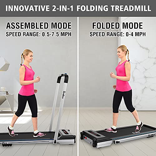 REDLIRO Under Desk Treadmill 2 in 1 Walking Machine, Portable, Folding, Electric, Motorized, Walking and Jogging Machine with Remote Control for Home and Office Workout, Silver