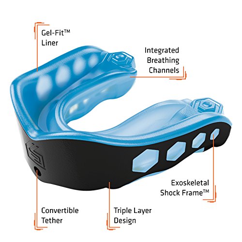 Shock Doctor Gel Max Mouth Guard, Sports Mouthguard for Football, Lacrosse, Hockey, Basketball, Flavored mouth guard, Youth & AdultBLUE/BLACK, Adult, Non-flavored
